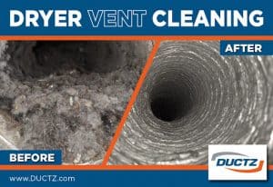 Photos of dryer vent before and after a professional dryer vent cleaning