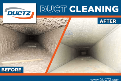 Photos of duct work before and after a professional duct cleaning